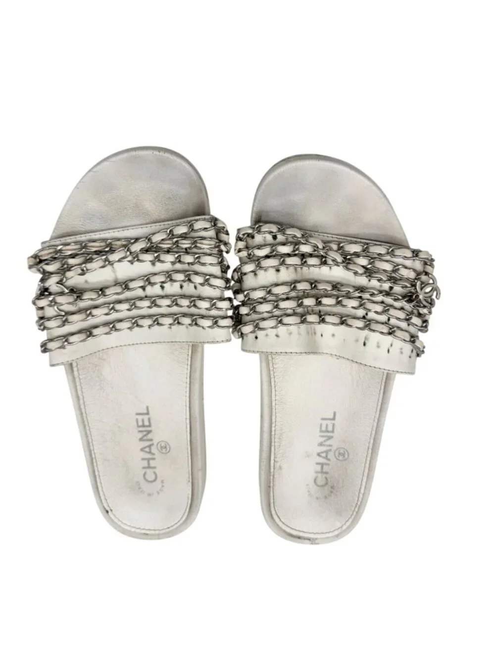 Chanel 2017 CC Logo Chain Link Slide Slides - Size 38/ 7.5